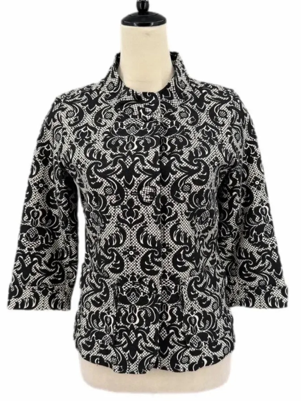Like new Talbots Black White Cotton Damask Blazer.